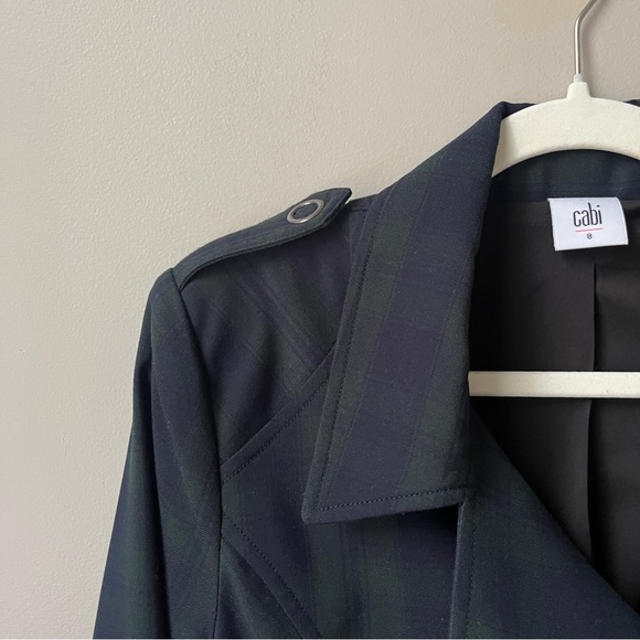 Cabi Moto Jacket‎ Blazer Women's 8 Plaid Navy Blue Hunter Green Preppy Office - Picture 12 of 12